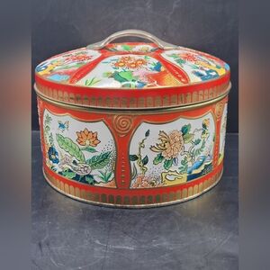 Vintage Gray Dunn of Scotland Biscuit Tin Cloisonne Floral Pattern